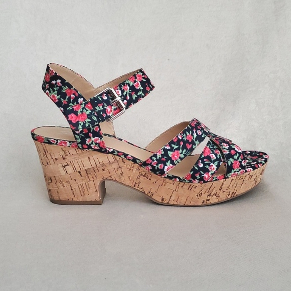 SKECHERS Navy Dream Flower Ankle Strap Cork Platform Sandals SIZE: 11